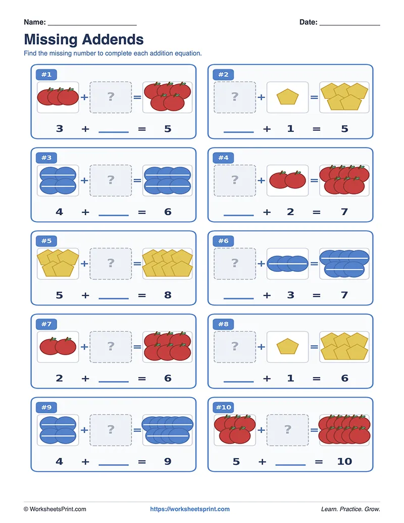 Missing Addends to 10