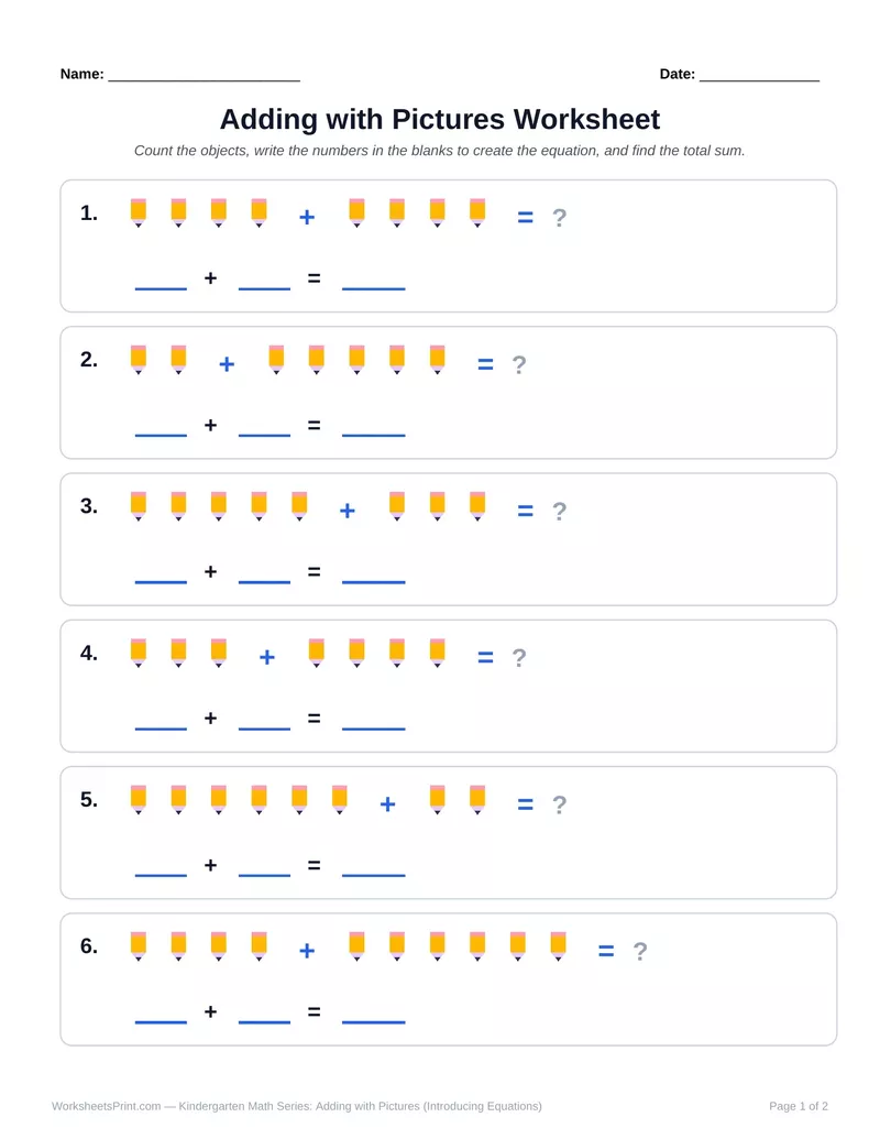 Adding with Pictures: School Pencils