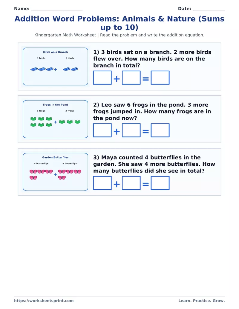 Addition Word Problems: Animals & Nature