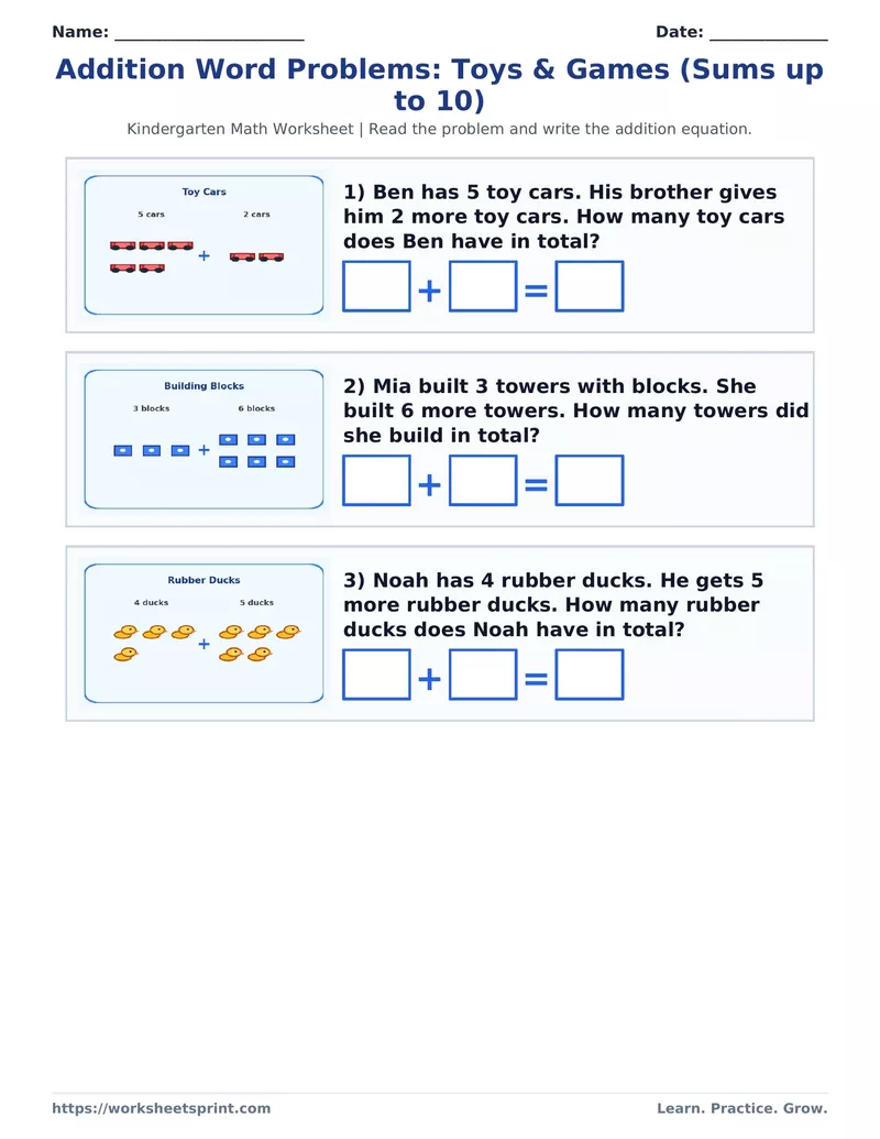 Addition Word Problems: Toys & Games