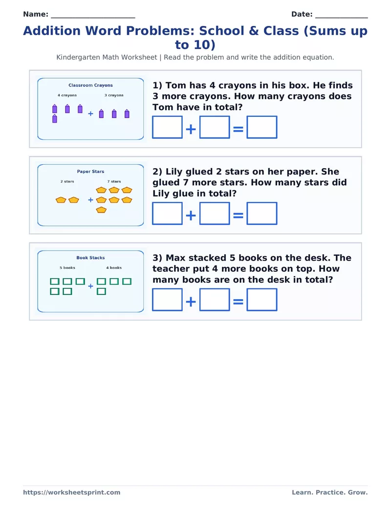 Addition Word Problems: School & Classroom