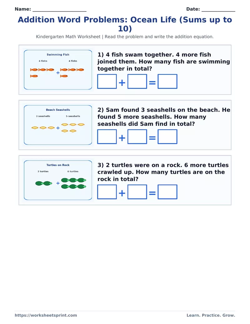 Addition Word Problems: Ocean Life
