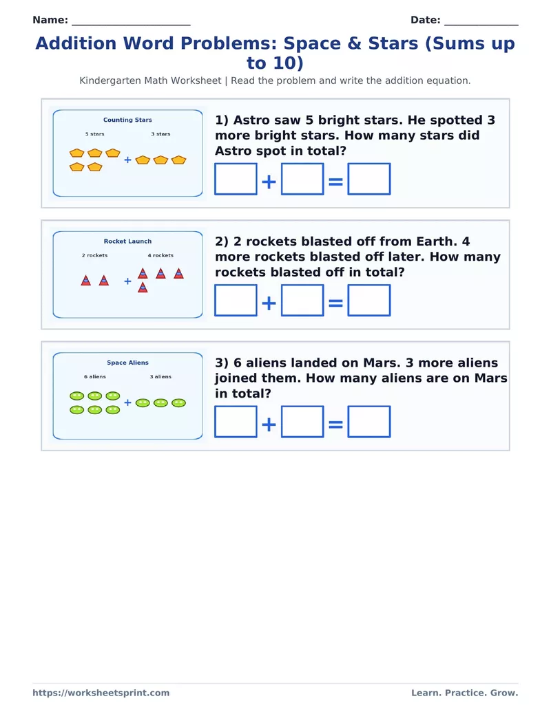 Addition Word Problems: Space & Stars