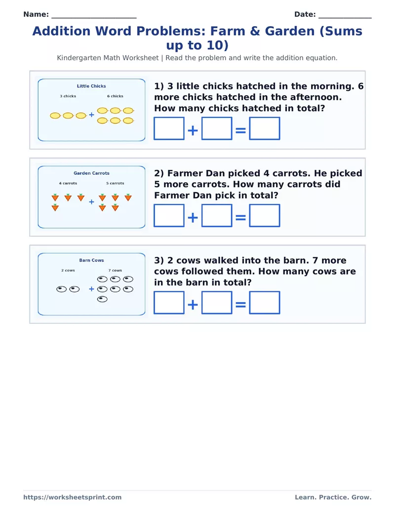 Addition Word Problems: Farm & Garden
