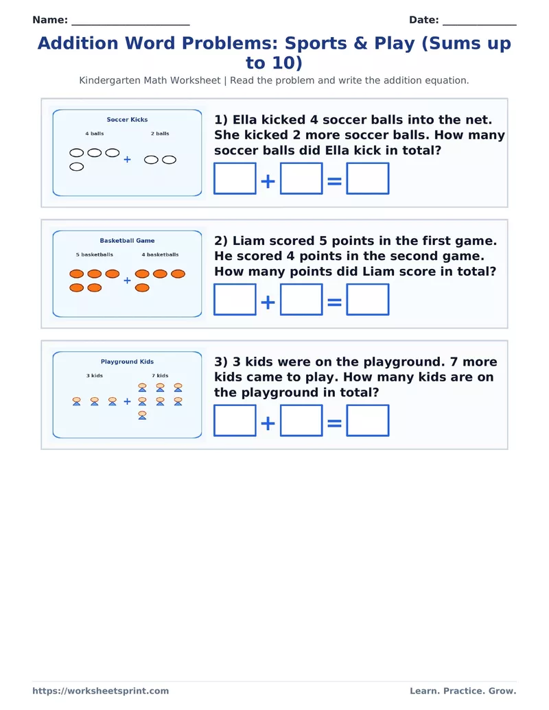 Addition Word Problems: Sports & Play