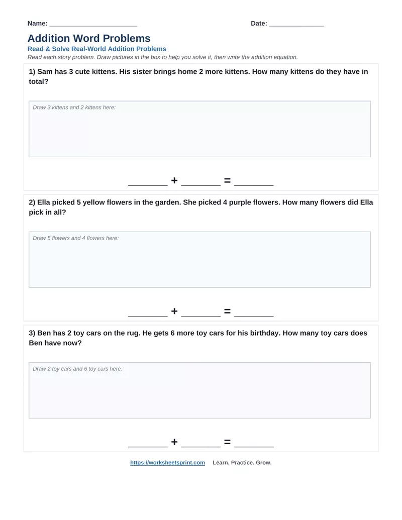 Addition Word Problems — Version 2
