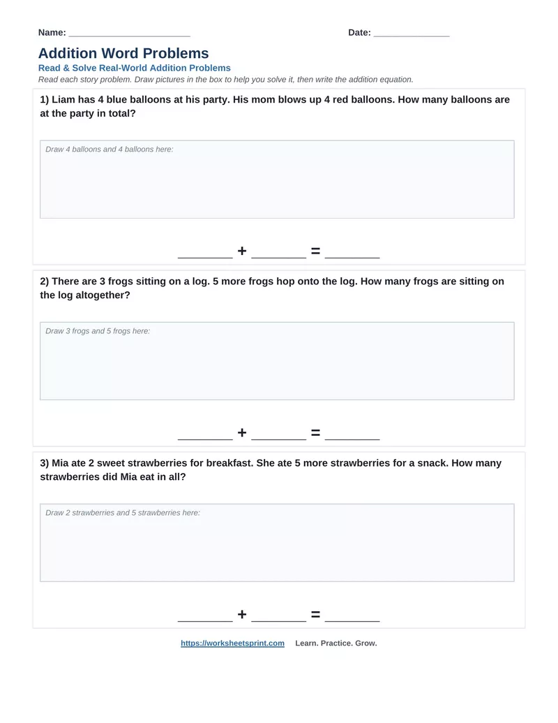 Addition Word Problems — Version 3