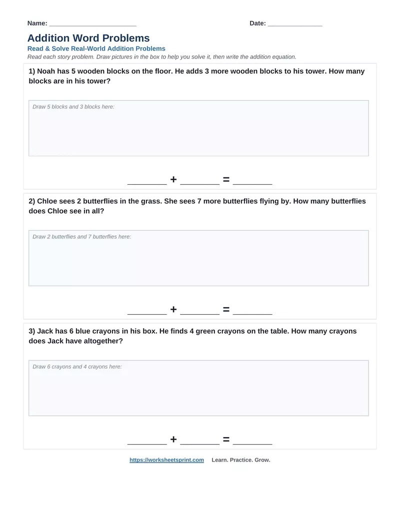 Addition Word Problems — Version 4