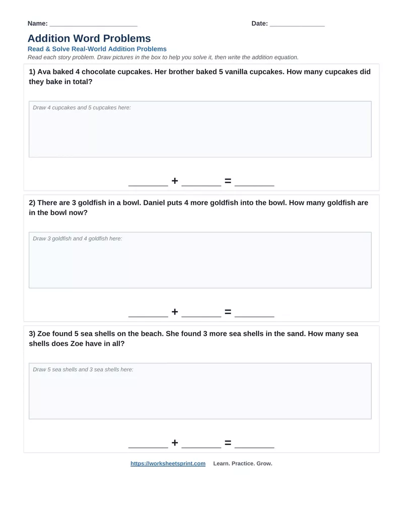 Addition Word Problems — Version 5