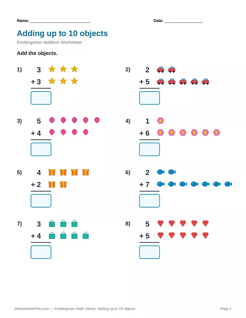 Count & Add to 10: Stars, Cars, Balloons & Flowers