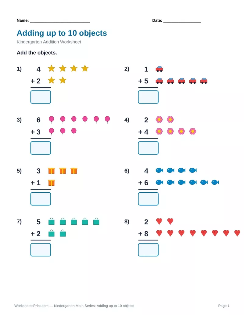 Count & Add to 10: Stars, Cars, Balloons & Flowers