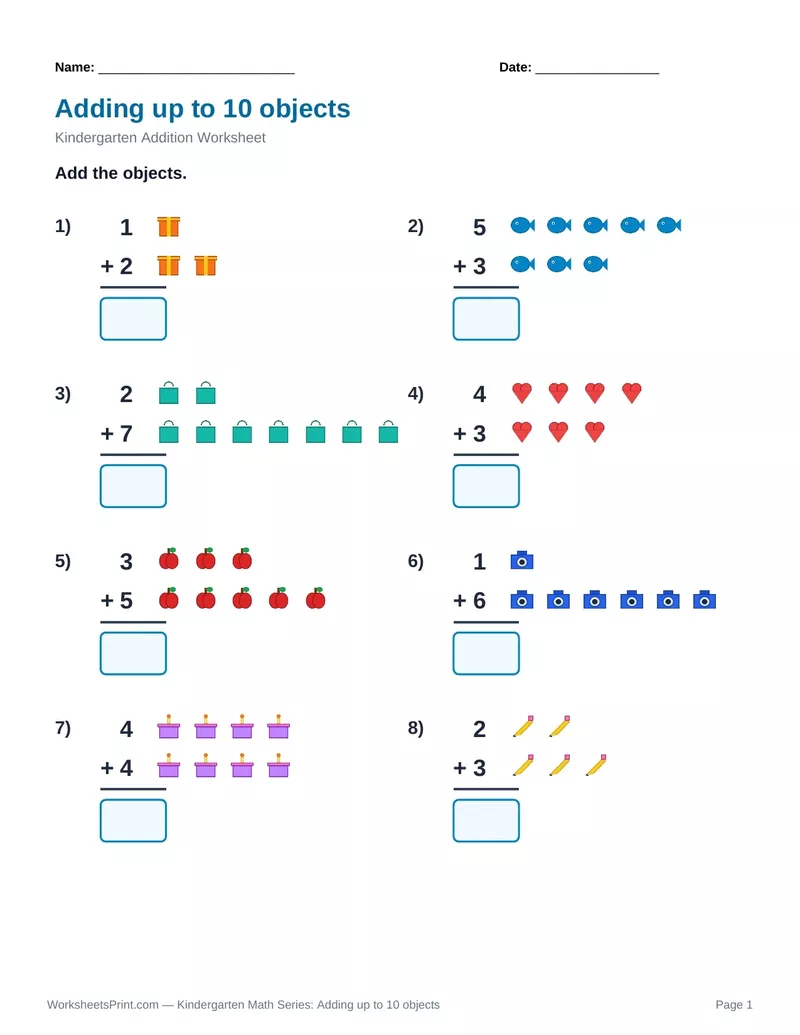Count & Add to 10: Gifts, Fish, Bags & Hearts