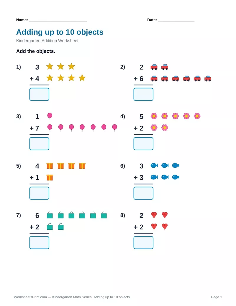 Count & Add to 10: Stars, Cars, Balloons & Flowers