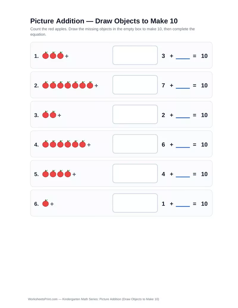 Draw Objects to Make 10: Red Apples