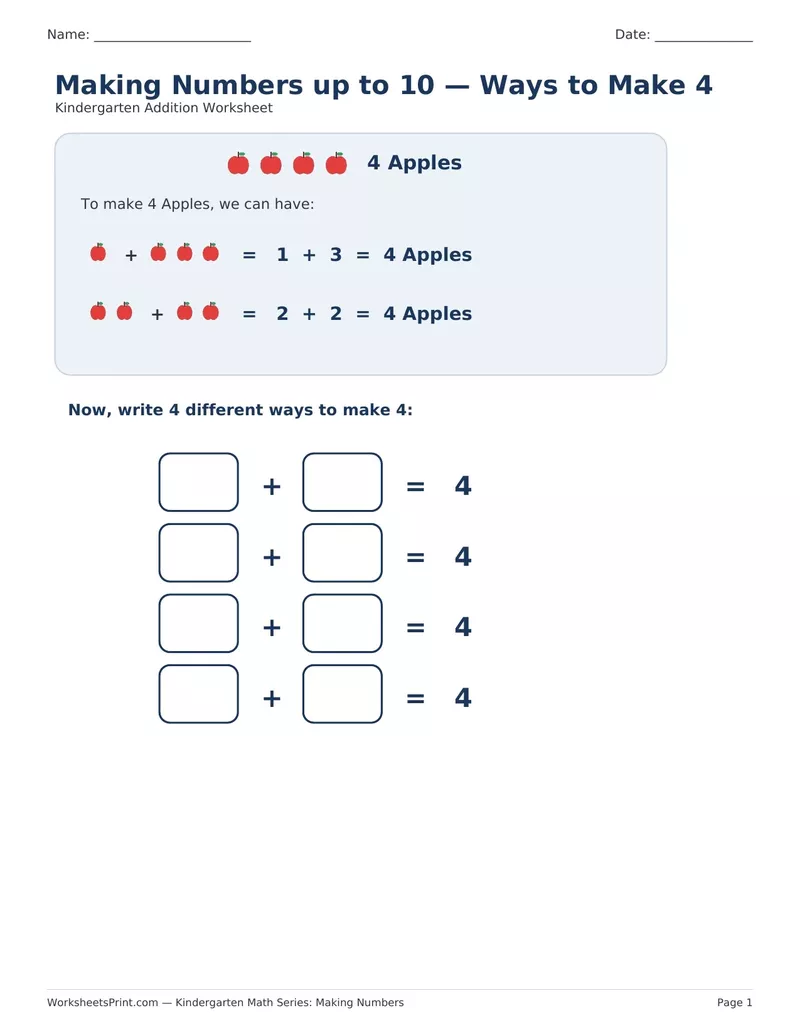 Ways to Make 4: Red Apples