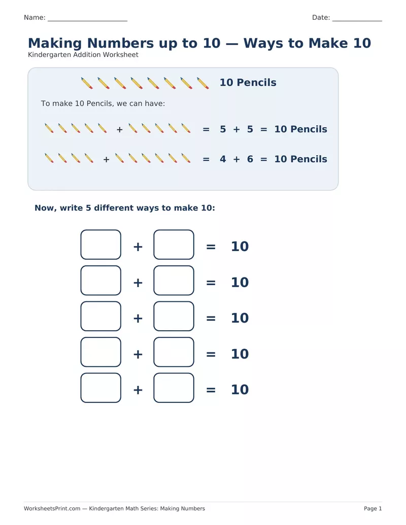 Ways to Make 10: School Pencils