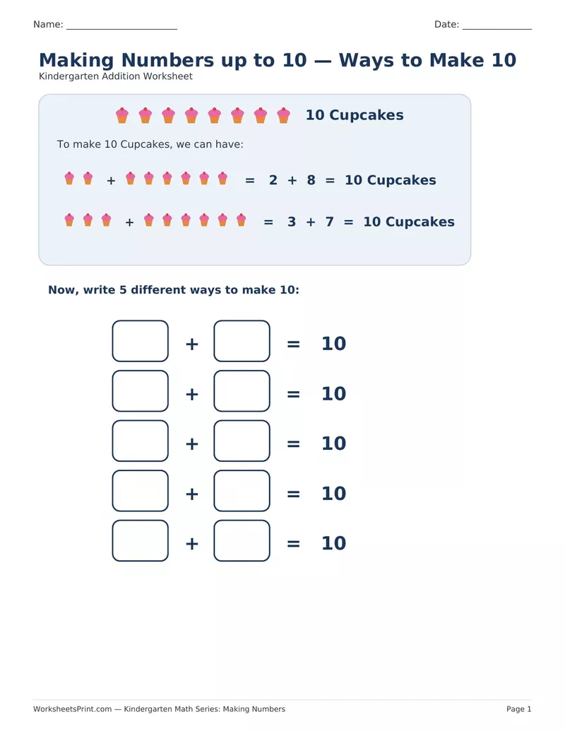 Ways to Make 10: Yummy Cupcakes
